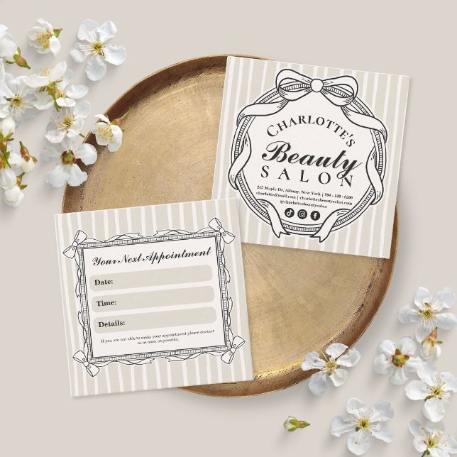 Carte de rappel de rendez-vous avec cadre orné en  (Ivory Ornate Bow Frame Appointment Reminder Card)