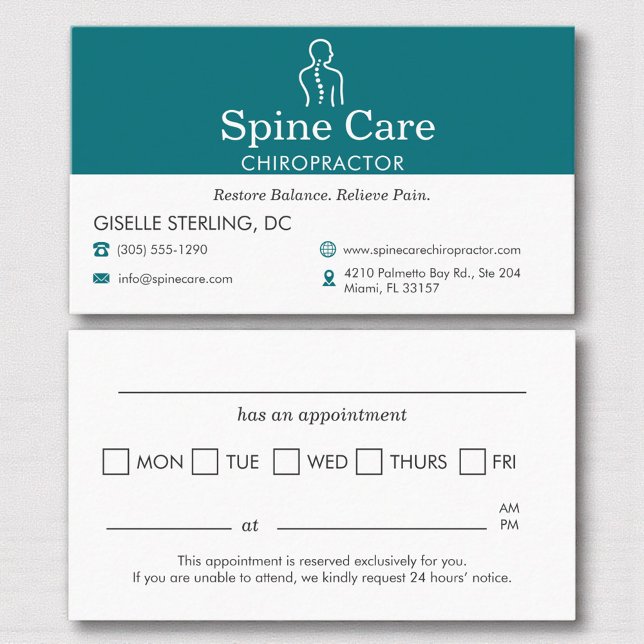 Carte de rappel de rendez-vous de chiropraticien s (Créateur téléchargé)