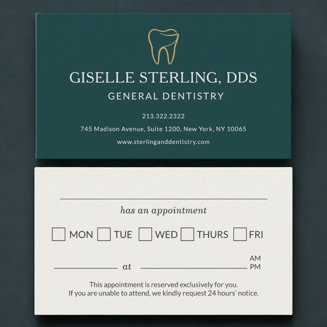 Carte de rappel de rendez-vous de dentisterie vert (Créateur téléchargé)