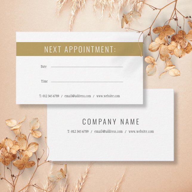 Carte de rappel de rendez-vous élégante or blanc (Elegant Gold White Appointment Reminder Card)