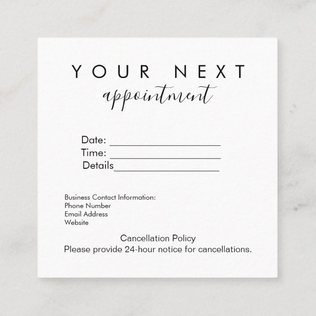 Carte de rappel de rendez-vous simple – Entreprise (Dos)