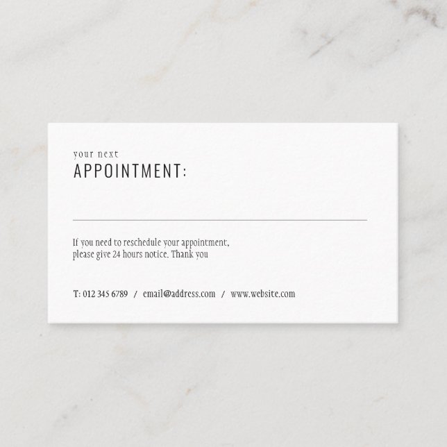 Carte de rappel de rendez-vous simple noir et blan (Devant)