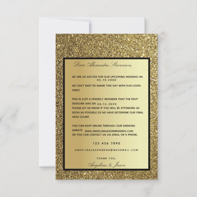 Carte de rappel de réponse de mariage en or paille (Devant)