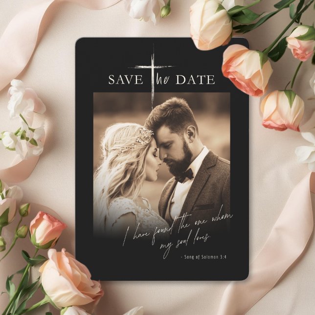Carte de rappel élégante avec croix chrétienne pou (Elegant Christian Wedding Save The Date Card)