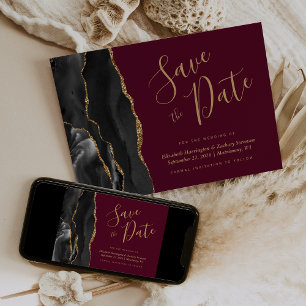 Carte de rappel élégante en agate noire et bordeau