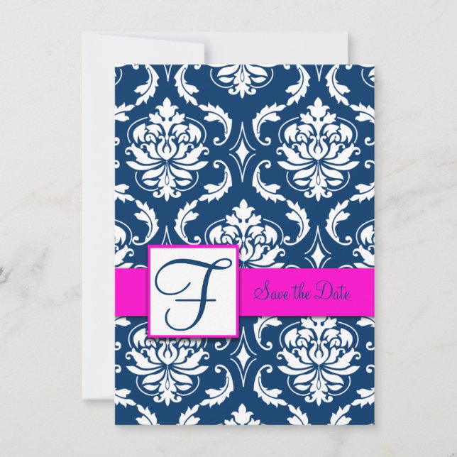 Carte de rappel Fuchsia Bleu Damassé (Devant)