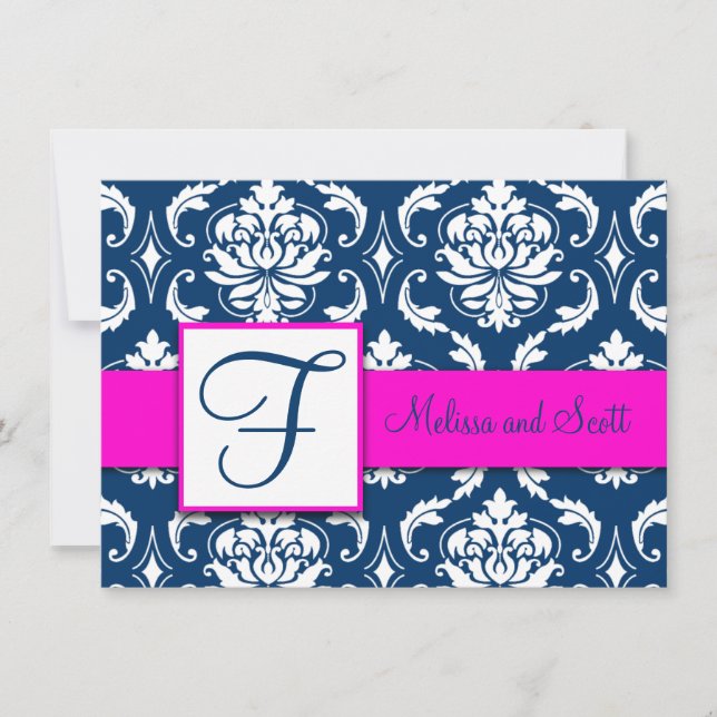Carte de rappel Fuchsia, bleu marine et damassé (Devant)