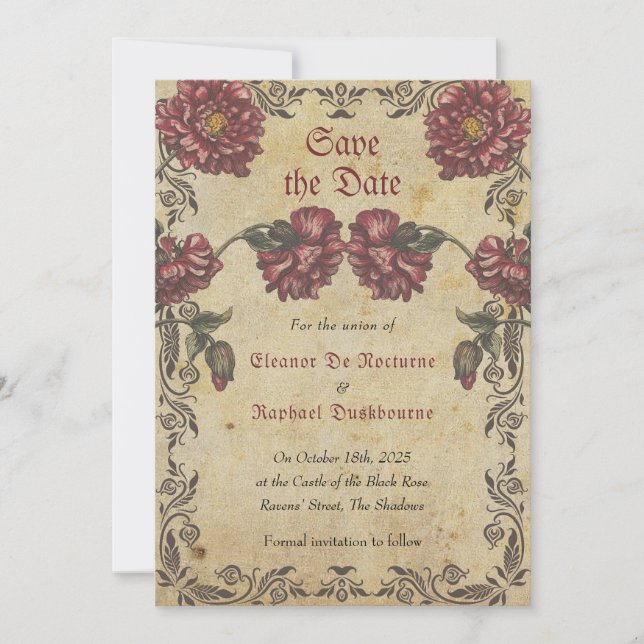 Carte de rappel gothique avec fleurs sombres (Devant)