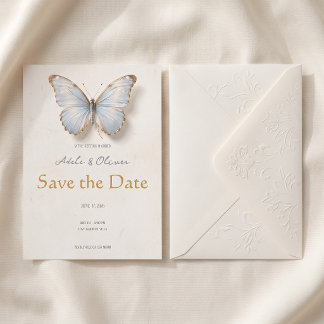 Carte de rappel minimaliste bleu clair papillon