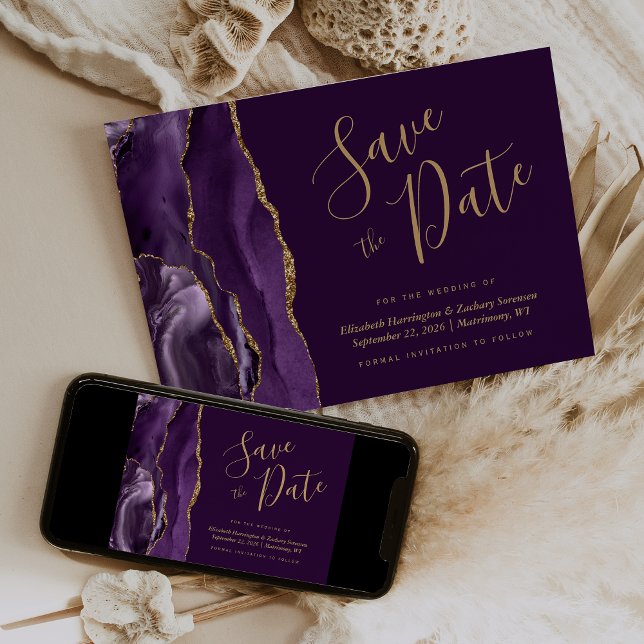 Carte de rappel moderne violette et or avec agate  (Créateur téléchargé)