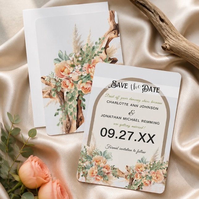 Carte de rappel Peach Roses & Driftwood (Créateur téléchargé)