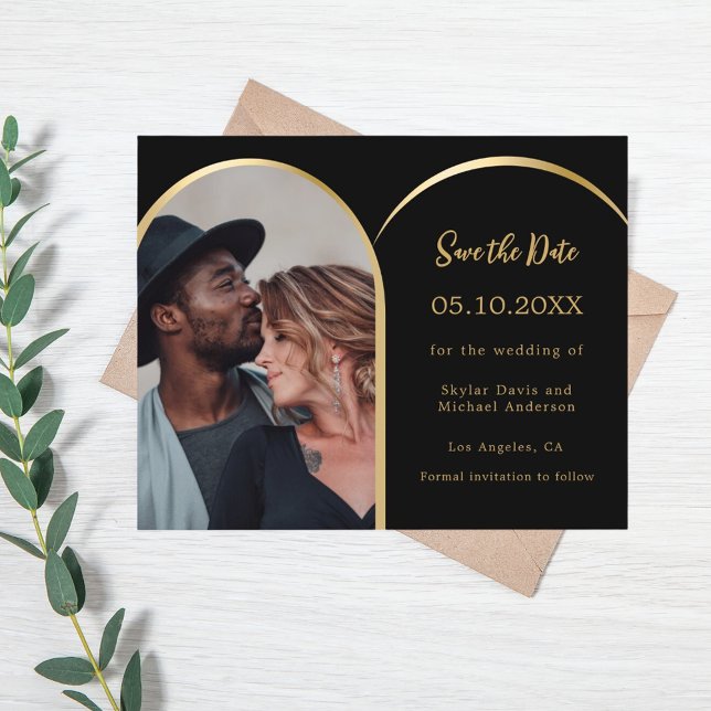 Carte de rappel photo noir or pour mariage (Créateur téléchargé)