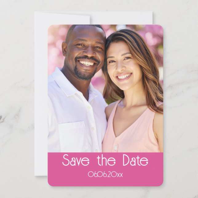 Carte de rappel photo rose et blanc pour save the  (Devant)