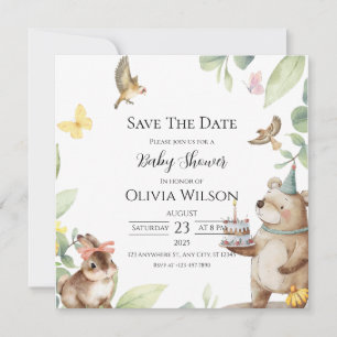 Carte de rappel pour Baby Shower Oiseau Vert Blanc
