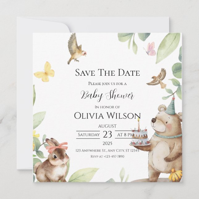 Carte de rappel pour Baby Shower Oiseau Vert Blanc (Devant)