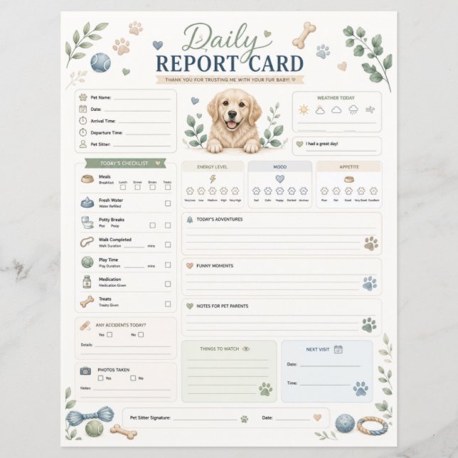 Carte de rapport quotidien de garde d'animaux de c (Devant)