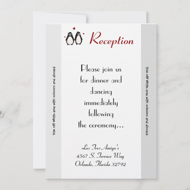 Carte de réception 3,5x7 Couple pingouin Amour (Devant)