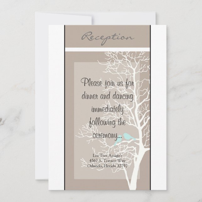 Carte de réception 3,5x7 Gris Arbre & Oiseaux (Devant)