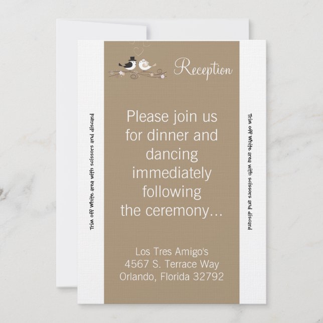 Carte de réception 3,5x7 Mariage Oiseaux Brid (Devant)