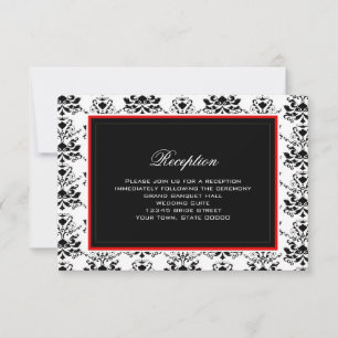 Carte de réception à accent rouge et damas noir et