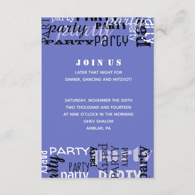 Carte de réception Bat mitzvah de la barre de NOM (Devant)