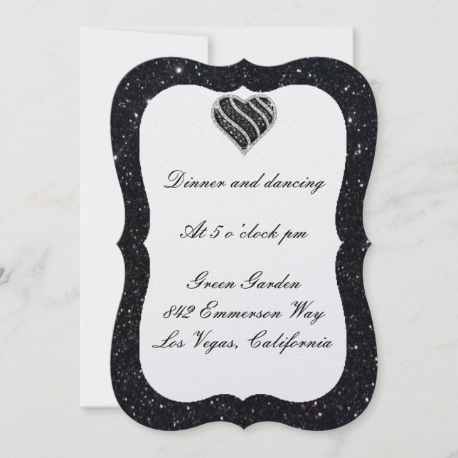 Carte de réception Black Heart Parties scintillant (Devant)