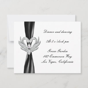 Carte de réception Black Ribbon Silver Swans