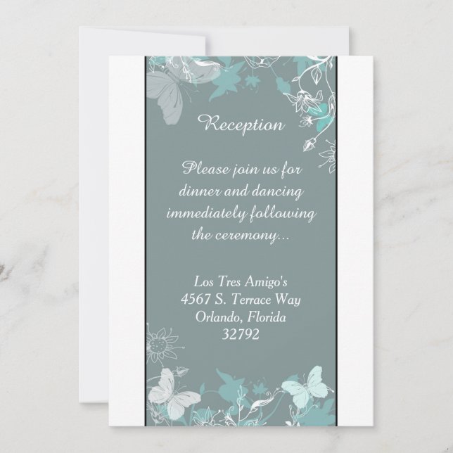 Carte de réception Blue Butterfly Floral Spring 3, (Devant)