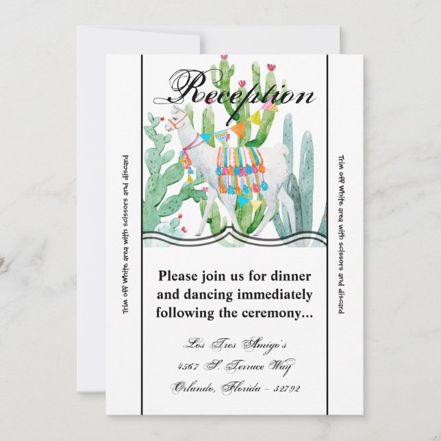 Carte de réception Boho Llama Bohemian Cactus Des (Devant)