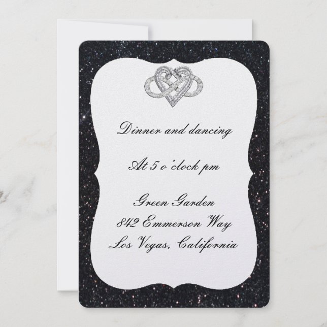 Carte de réception Cœur Infini Paillettes Noires (Devant)