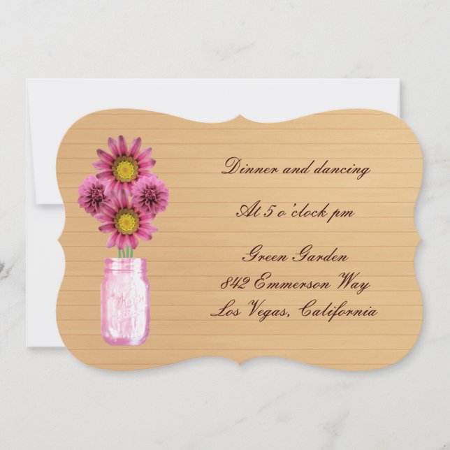 Carte de réception Country Rustic Pink Mason Jar (Devant)