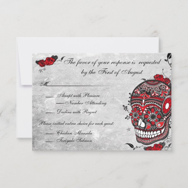 Carte de réception crâne Fleur et Rose de Tatouage (Devant)