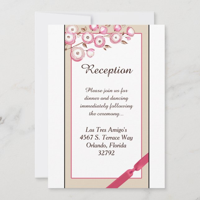 Carte de réception de mariage à branche florale ro (Devant)