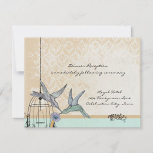 Carte de réception de mariage à cage à oiseaux vin