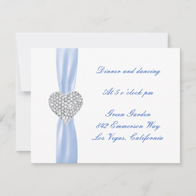 Carte de réception de mariage à cœur de diamant bl (Devant)