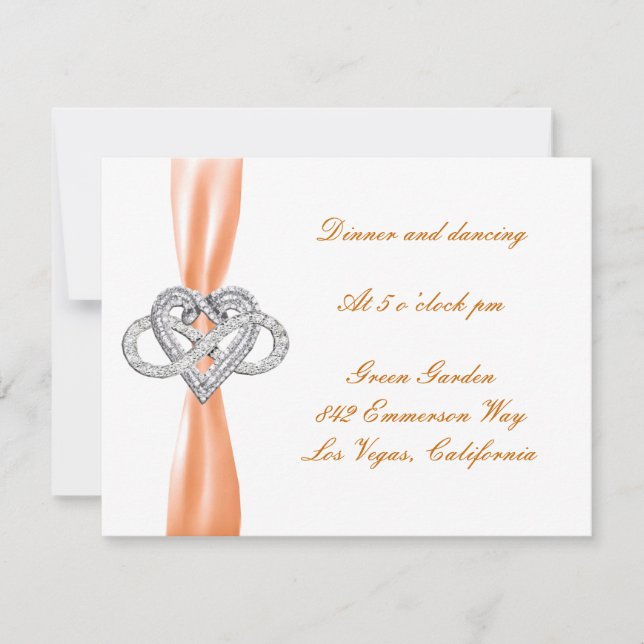 Carte de Réception de Mariage à Cœur Infini Orange (Devant)