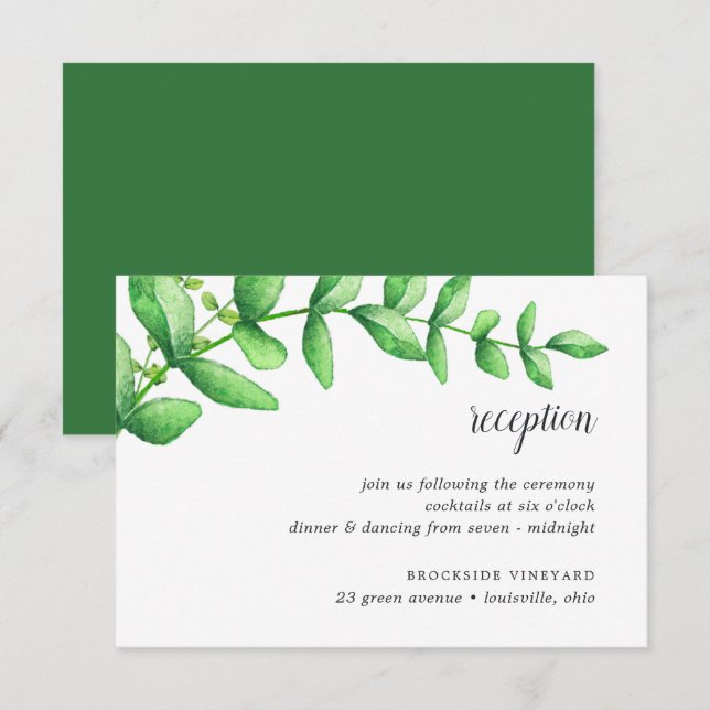 Carte de réception de mariage à feuillage aquarell (Devant / Derrière)