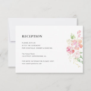 carte de réception de mariage à fleurs dorées et r