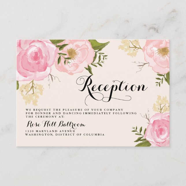Carte de réception de mariage à fleurs roses vinta (Devant)