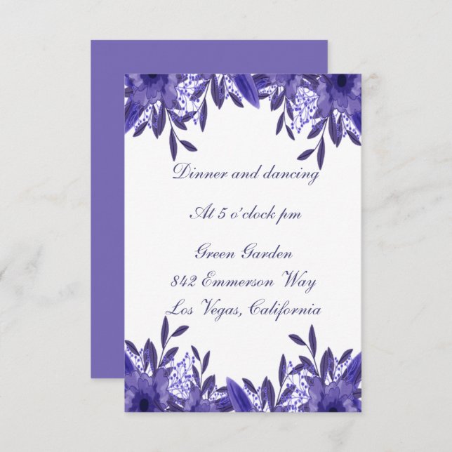 Carte de réception de mariage à fleurs violettes e (Devant / Derrière)