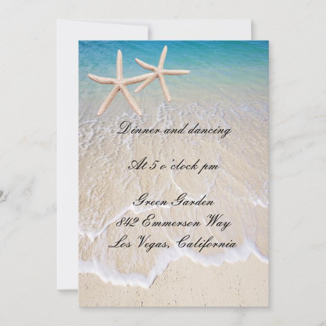 Carte de réception de mariage à la plage Starfish (Devant)