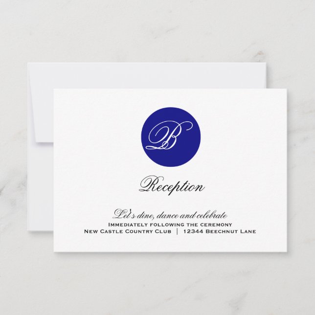 Carte de réception de mariage à monogramme en cerc (Devant)