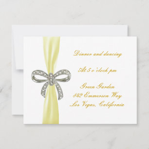 Carte de réception de mariage à ruban diamant jaun