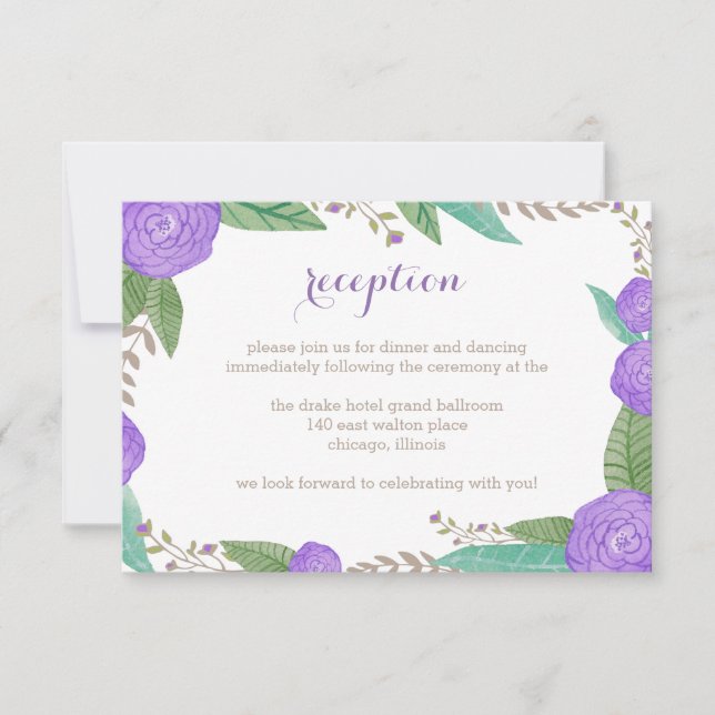 Carte de réception de mariage aux florales peintes (Devant)