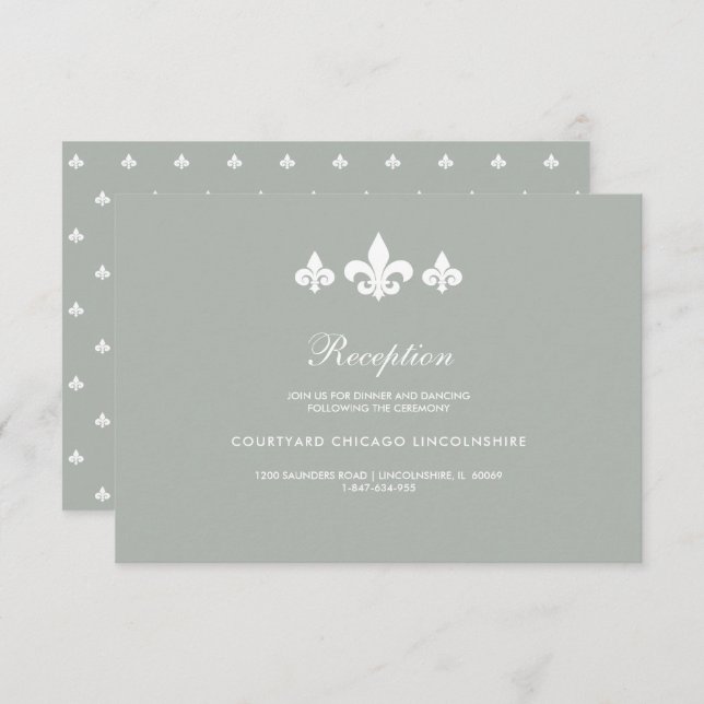 Carte de réception de mariage blanc gris Fleur-de- (Devant / Derrière)
