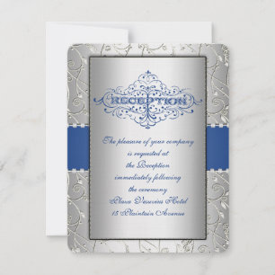 Carte de réception de mariage bleu et argent