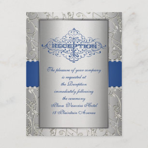 Carte de réception de mariage bleu et argent