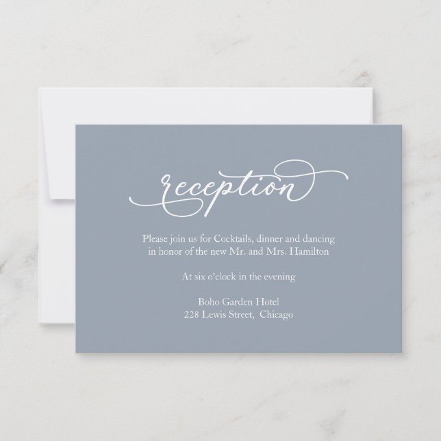 Carte de réception de mariage bleu poussiéreux cal (Devant)