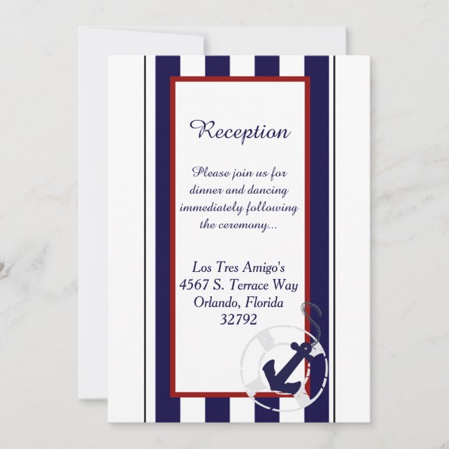 Carte de réception de mariage Blue Anchor Nautical (Devant)