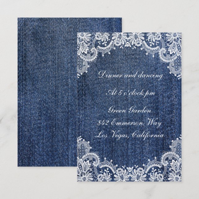 Carte De Réception De Mariage Blue Jean Denim Et D (Devant / Derrière)
